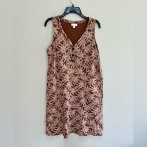 J. Jill Empire Palm Leaf Cotton V-Neck Tank Dress Pockets in Brown, size M/P